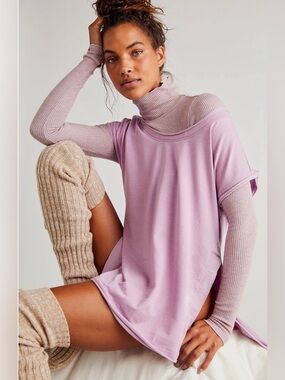 FP Movement Oversized Tunic Tee with Mauve Ribbed Layering